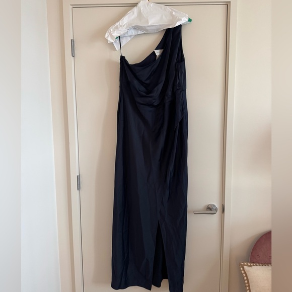 BHLDN Dylan One Shoulder Satin Side-Slit Gown - Picture 4 of 5